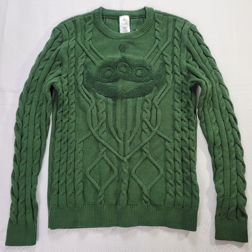 Disney Toy Story Alien Sweater Womens Large Green Cable Knit Round Neck Pixar